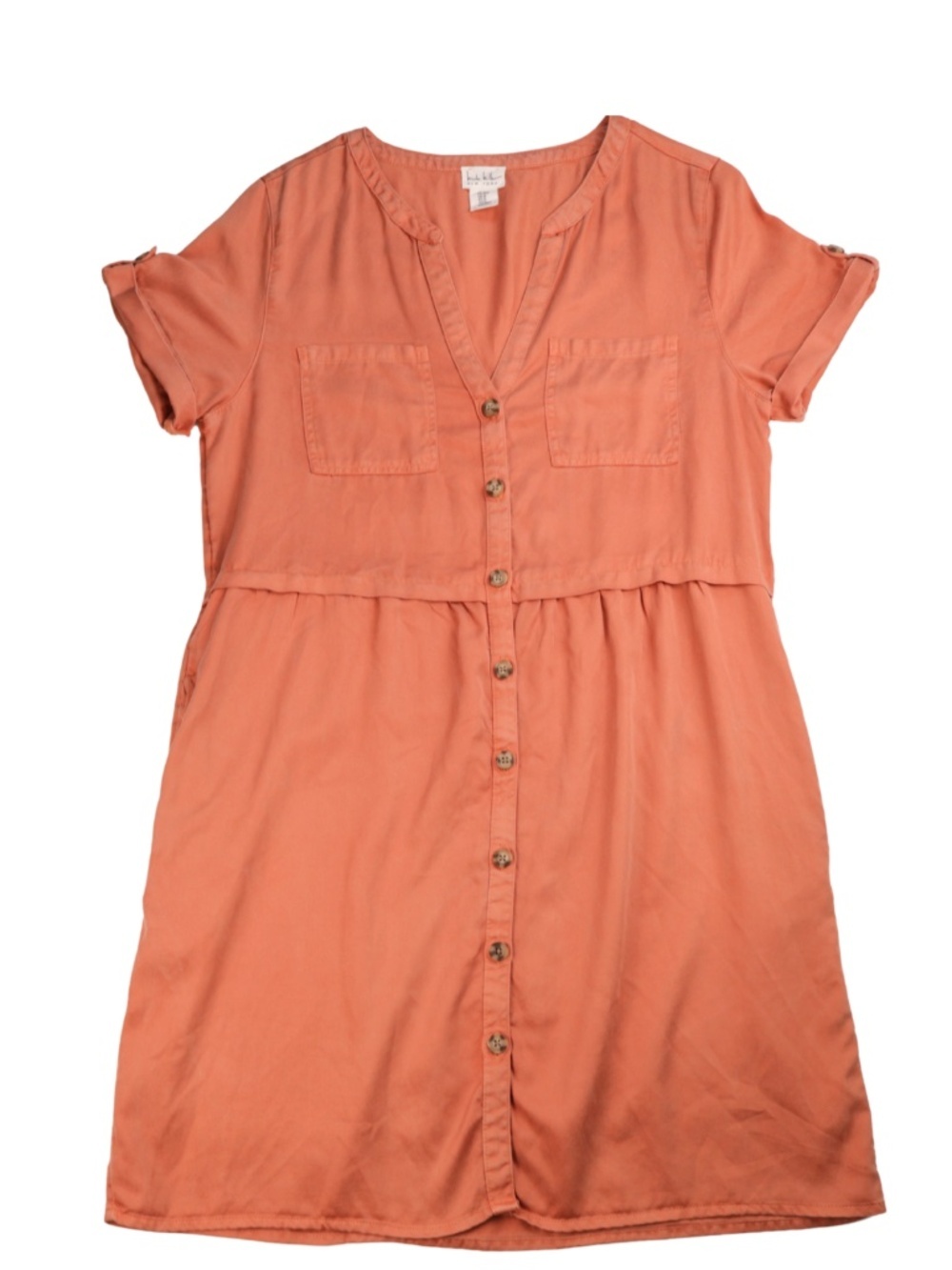 Nicole Miller Coral Button Front Dress Size Medium Casual Short Sleeve